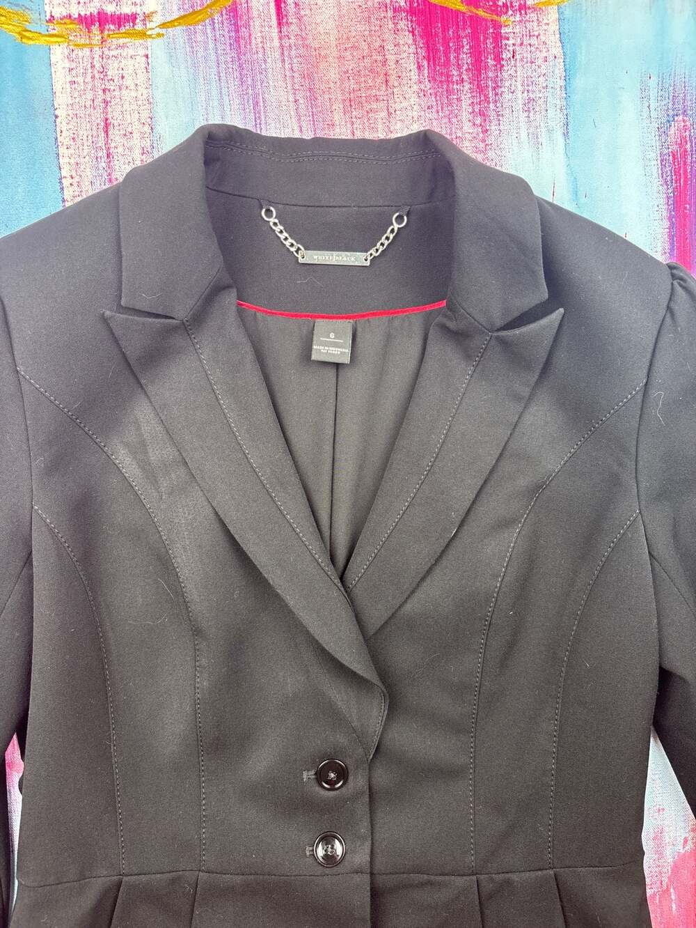 White House Black Market Black Peplum Blazer with Ruffle Hem